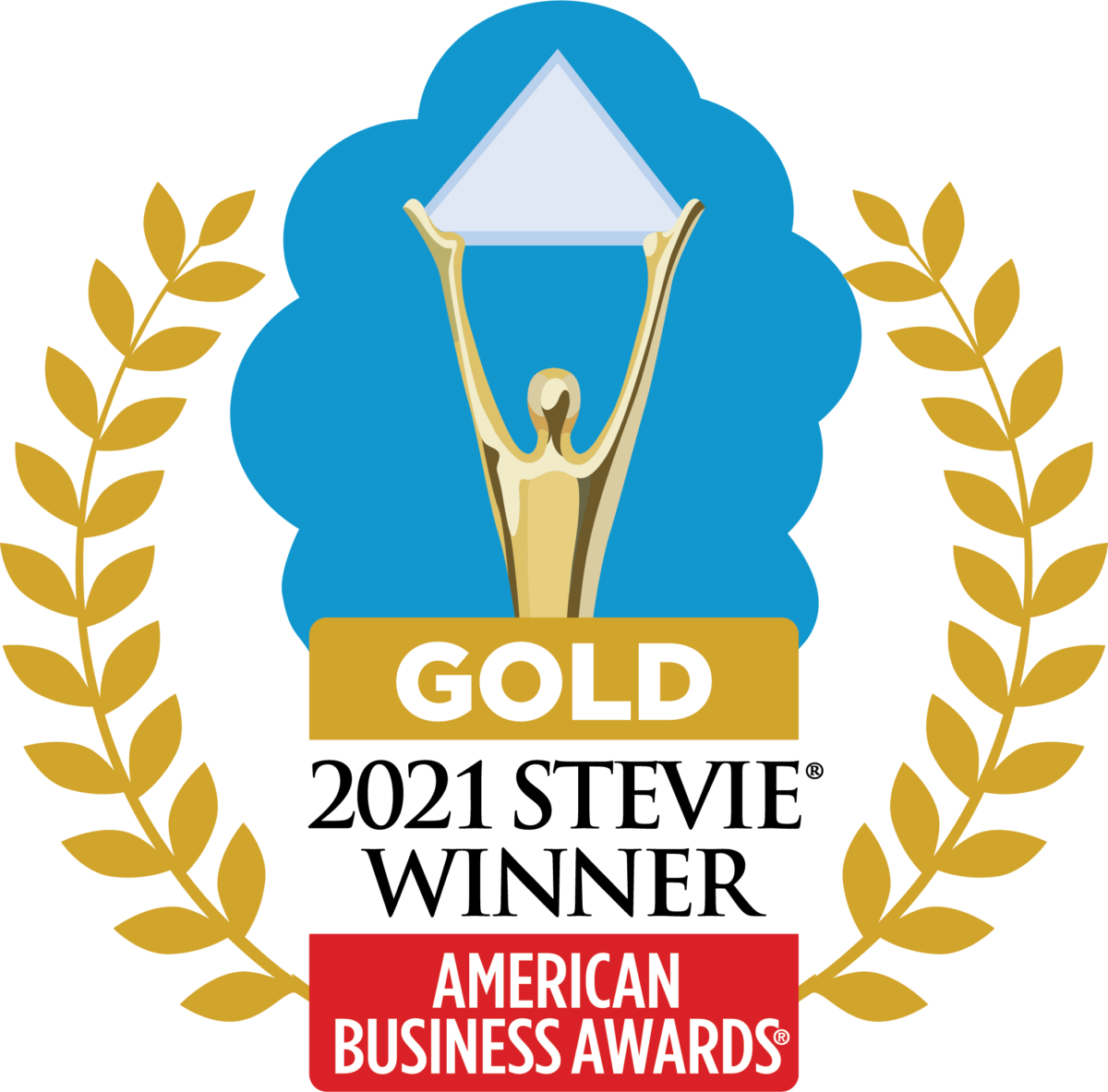 The image shows 2021 Stevie Gold winner for American business awards